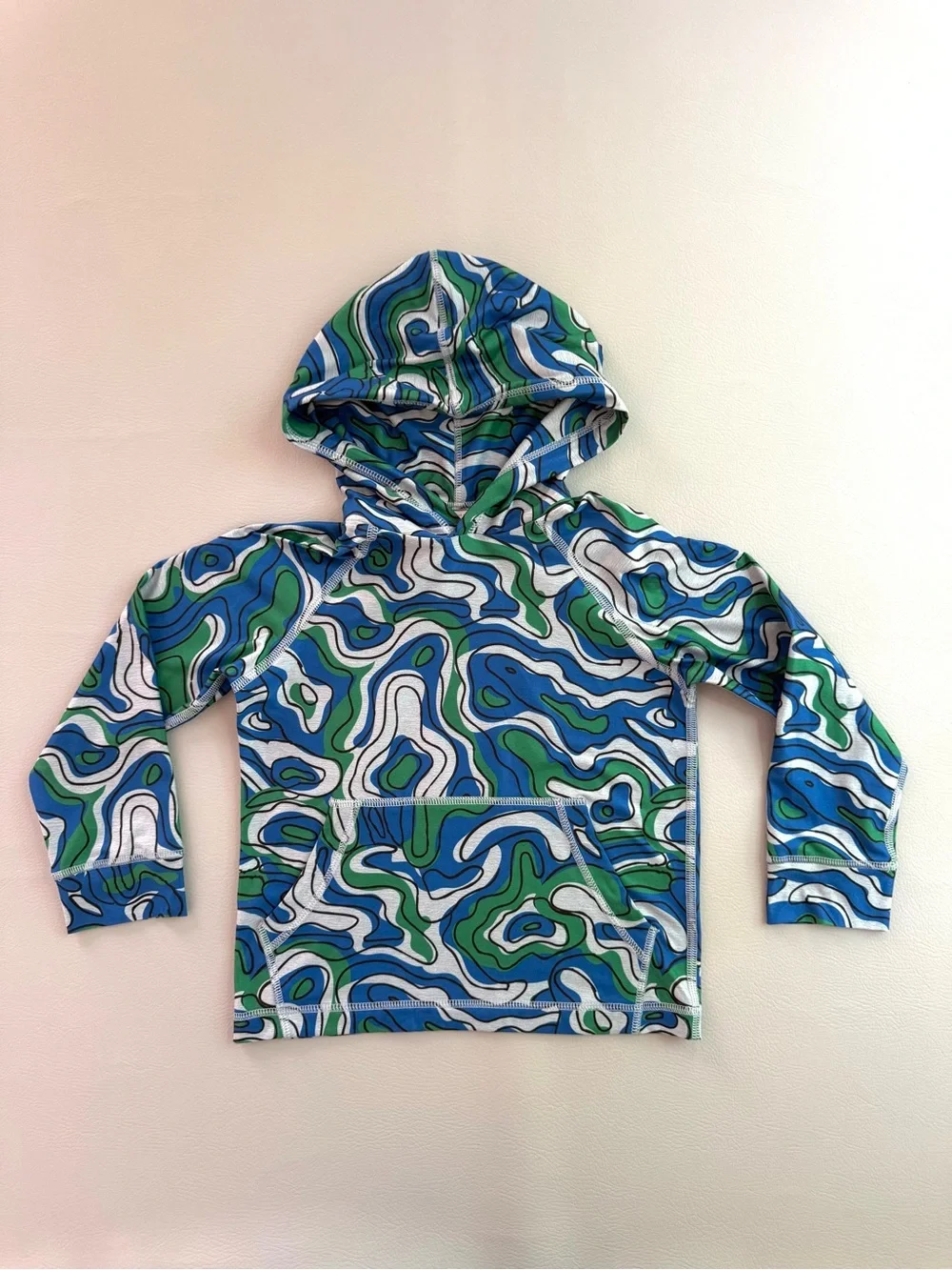 Hanna Andersson Kids UV UPF Sun Hoodie Blue Green Camo Wave print 5T 110cm